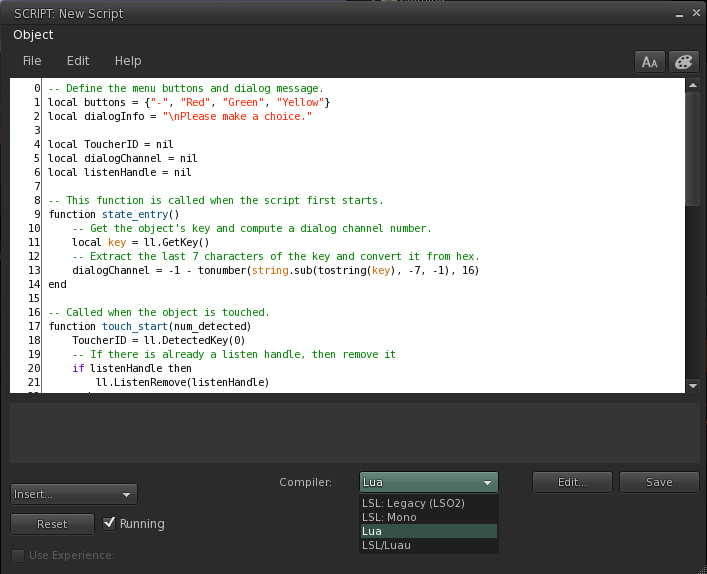 Compiler selection dropdown